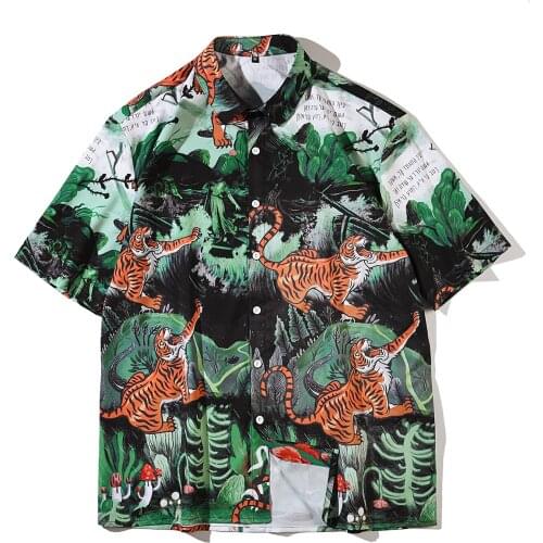 Streetwear Tiger Graphic Short Sleeves Casual Aesthetic Shirt For Men