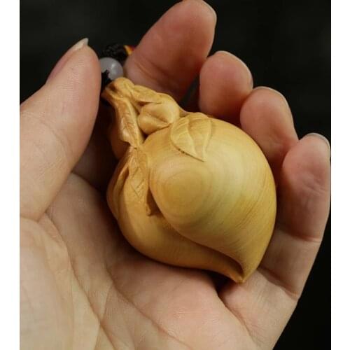 6cm Longevity Peach Boxwood Wood Statue Chinese Feng Shui Elders Birthday Gifts Peach Pendant Home Decor