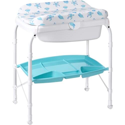 2 in 1 Baby Diaper Changing Table With Wheels, White – Portable Nursery Station & Bathtub Combo