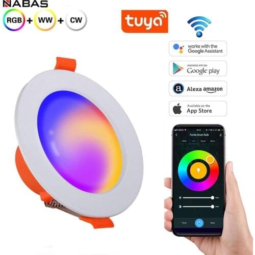 NABAS Tuya Smart WiFi Led Downlight Smart Life Dimmer 6W RGB Warm Cold Light with Alexa Google Home