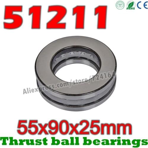 55x90x25 mm Thrust Ball Bearings 51211 Axial 51211M 8211 8211H Plane 55*90*25 Free shipping Steel or brass cage Wholesale
