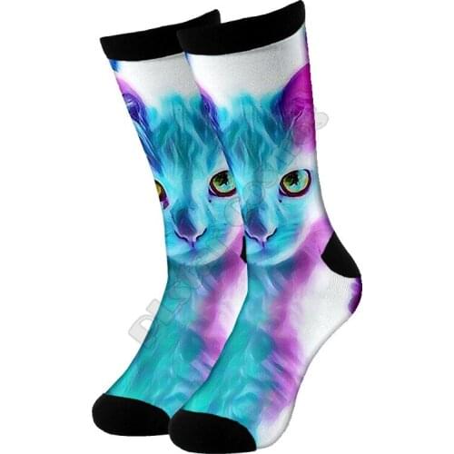 Cat High Socks 3d Printed Men For Women Funny socks fashion long Socks 01