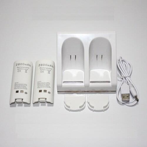 3 in 1 Dual Slot Charger Station Dock+2Pcs 2800mAh Rechargeable Battery+USB Cable for Nintend Wii Gamepad Remote Controller
