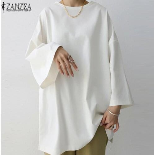 Women Casual Loose Blouse ZANZEA Summer Long Sleeve Solid Tops Female Work Blusas Spring Shirt Chemise Baggy Tunic Plus Size