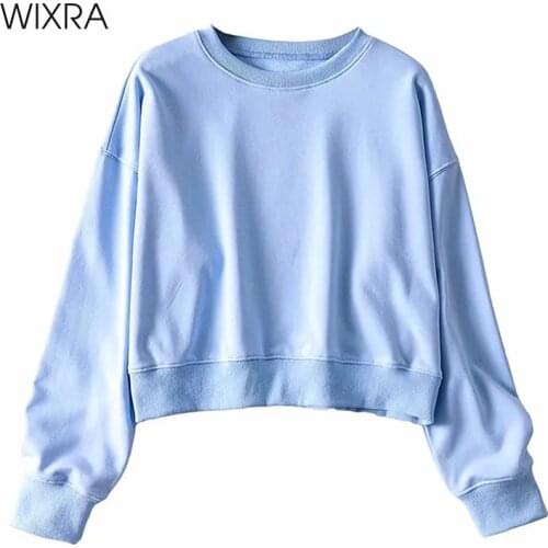 Wixra Casual Sweatshirts Womens O Neck Long Sleeve Shirt Solid Color Pullovers For Female Spring Autumn