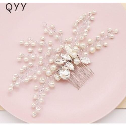 QYY Bridal Handmade Crystal Pearls Hair Combs Fashion Wedding Hair Jewelry Hair Pins for Women Accessories Bride Headpieces