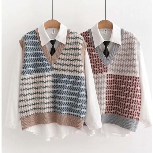 2021 autumn and winter clothing new Korean version of sleeveless v-neck sweater vest ladies knitted pullover blouse women