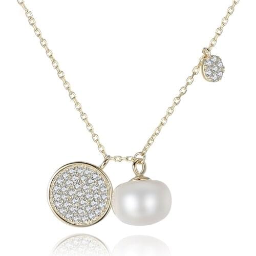 MetJakt S925 Sterling Silver 8-8.5mm Freshwater Pearl Womens Pendant Necklace