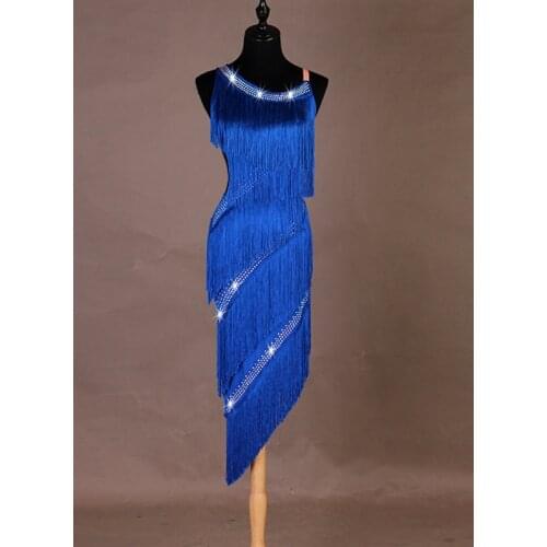Customize Latin Dance Competition Dress For Women’S Blue Fringe Dresses For Girls Dancing Flamenco Stage Performance Wear DL4557