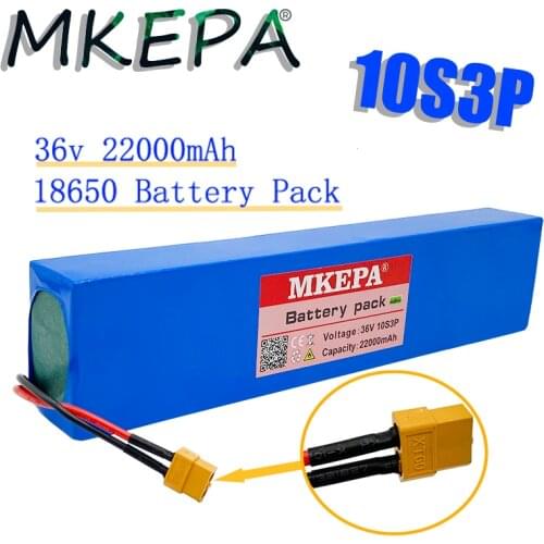 10S3P 36V22Ah 18650 rechargeable lithium battery pack 10S3P 500W high power 22000mAh large capacity with BMS + XT60 plug
