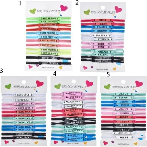 12Pcs Assorted Best Friends Good Luck Jesus Charm Bar Elastic Braided Bracelet Friendship BFF Jewelry Kids Party Favor