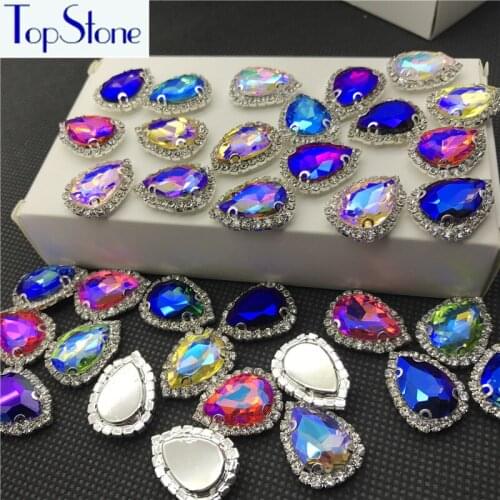13x18mm 10pcs Teardrop Droplet Silver D Claw Sew On Rhinestones Flatback Glass Crystal buckle loose rhinestones