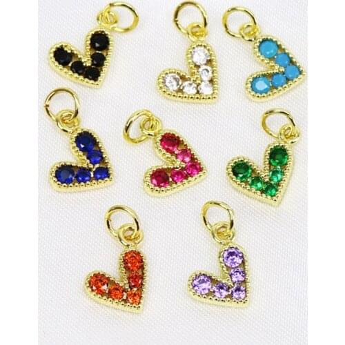 20 Pcs Zircon Heart shape charms pendants Mix color Jewelry Charms Fashion Jewelry pendants for necklace making