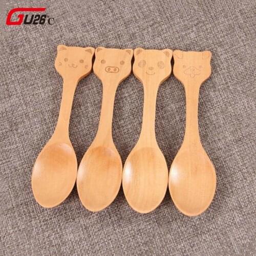 4pcs Cat Animal Wood Kitchen Cooking Utensil Tool Soup Tea Spoon Cutlery DIY Cooking Scoop Wood Dinner Food Spoons