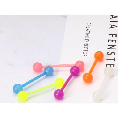 6Pcs Acrylic Luminous Glow Ball Tongue Nose Stud Navel Button Ring Body Piercing R7RF