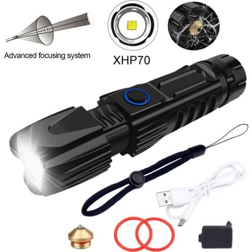 6061 LED Flashlight With XHP70 Lamp bead High power 1000LM Tactical waterproof Torch Smart chip control With bottom attack cone