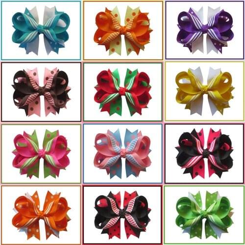 Free Shipping 18pcs 4,5" Boutique Hair Bows Girls Kids Children Alligator Clip Grosgrain Ribbon Headbands 100 Color