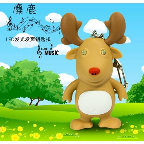 FREE SHIPPING BY DHL 200pcs/lot 2015 Plastic LED Lovely Elk Deer Keychains with Sound Novelty Gift Keyrings for Kids