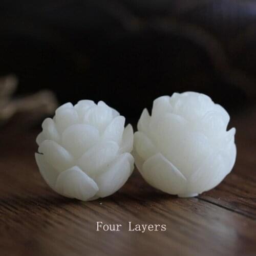 2pcs White Bodhi Seed Carved Lotus Flower Beads For Making Women Bracelets Wood Crafts Beaded Jewelry Findings DIY Accessories