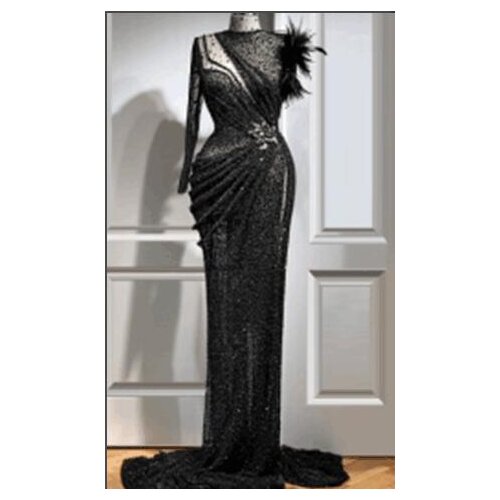 One Shoulder Mermaid Black Evening Dress
