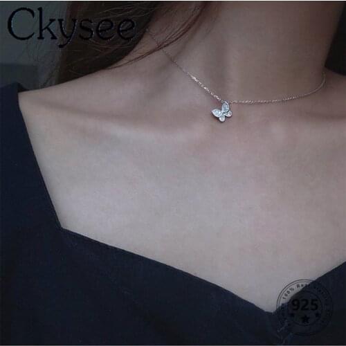 Ckysee News 925 Sterling Silver Necklace Zircon Butterfly Pendant Necklaces For Fashion Women Minimalist Fine Jewelry Charms