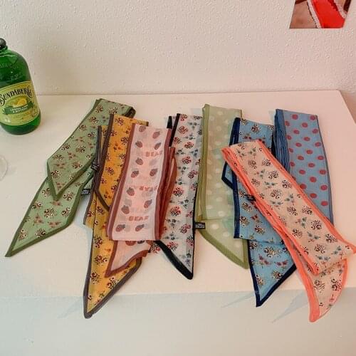 Floral Silk Scarf Hair Band, Streamer Hair Rope High-quality Ribbo Hair Accessories Neck Scarf Thin Headband Head Bowknot Rope