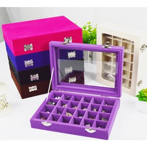 24 Slots Wooden Transparent Cover Buckle Earrings Jewelry Storage Box Organizer Earring Display Box Small Jewelry Box gift