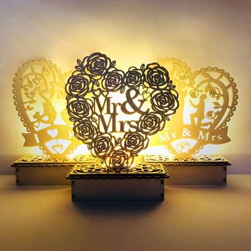 Wooden Ornaments Mr&Mrs Wedding Decoration Rustic Wedding Favors Gifts DIY Wedding Valentine Gift For Girlfriend LED Night Light