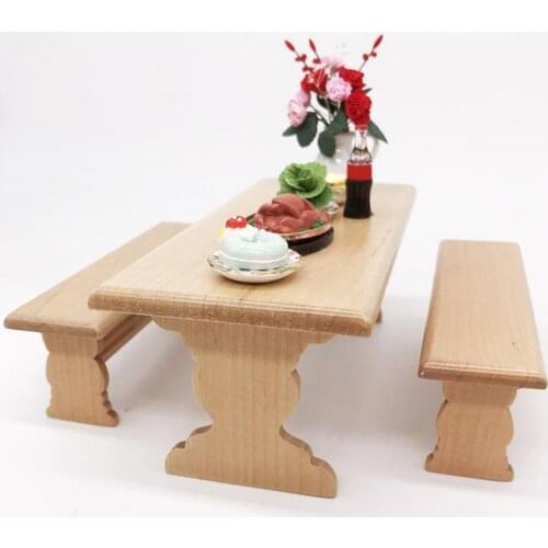Wooden 1:12 Dolls House Miniature Dining Room Long Table Furniture Pretend Play Accessories Kids Toy Age 3