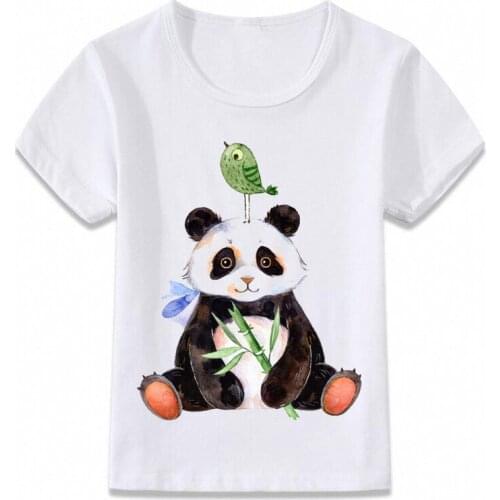 Kids Clothes T Shirt Cute Panda Eating Bamboo Cat Owl Children T-shirt for Boys and Girls Toddler Shirts Tee oal068