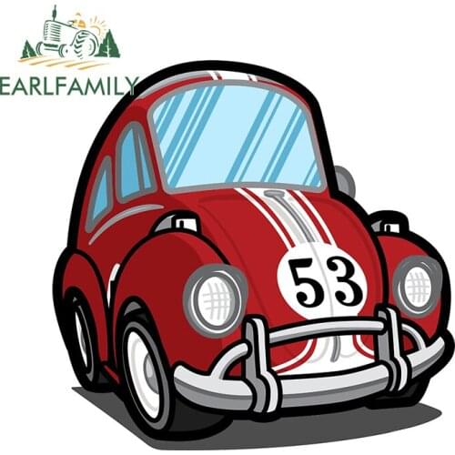EARLFAMILY 13cm x 12.9cm for Cartoony Herbie Fully Loaded Car Stickers Creativite Waterproof Decal Surfboard Graffiti Graphics
