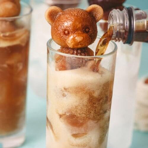Ice Cube Mold Silicone Cute Animal Ice Cube Mold Abrasive 3D Ice Cube Mold Bear Mold Silicone Creative Coffee Milk Tea Ice Cube