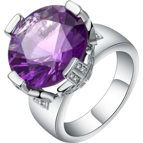 Hainon Jewelry Promise Engagement Big Rings For Women Silver Color Wedding Ring Luxury Round Purple Blue CZ stones Rings