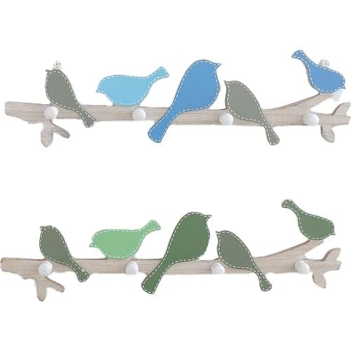 2PCS 4 Hooks Home Decorative Hooks Bird Wood Coat Hook Rail Clothes Hanger Living Room Wall Door Hanging Hook