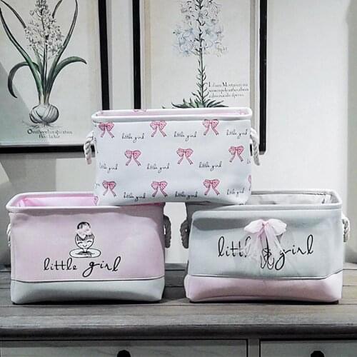 Girl Bowtie Print Laundry Basket Socks Sundries Storage Organizer Container Long Box Laundry Storage Dirty Laundry Basket