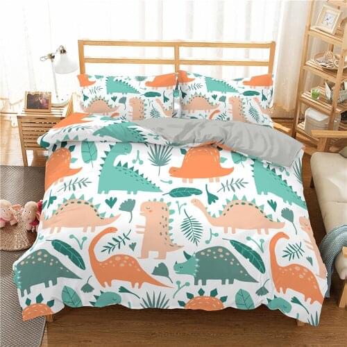 Colorful Dinosaur Bedding Set 3D Print For Kids Teen Duvet Cover Home Custom Cartoon Bedspread For Gift Bedclothes (No Sheets)