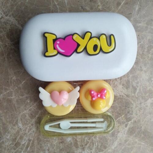 LIUSVENTINA Gift for Girls DIY Resin Cute Flying Love Bow I Love You Hand Made Contact Lens Case Box Container for Color Lenses