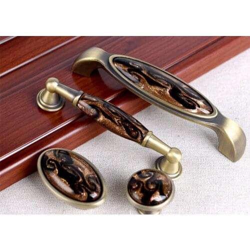 2pcs Antique Furniture Knobs and Handles Marble Ceramic Handle for Kitchen Cupboards Cabinet Door knobs Drawer Pulls