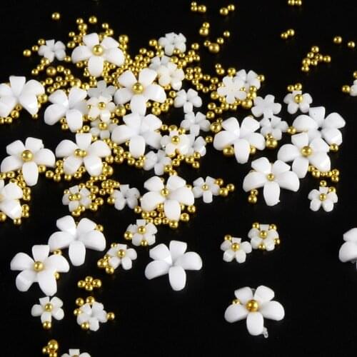 Fashion Small Flower Nail Art Accessories White Pink Flowers with Gold, Silver and Pearl Accessories DIY Decorative Nail Art