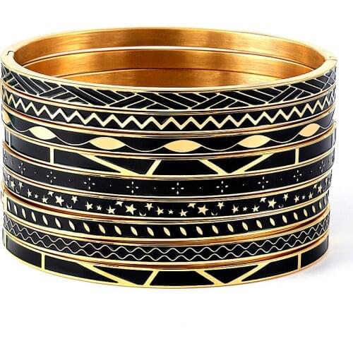 Fashion Enamel Bracelet & Bangles Stainless Steel Geometry Design Gold Bangle For Women Love Wedding Bijoux femme