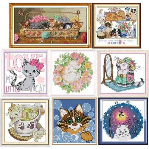 Beauty cat series counted cross stitch kits 11CT14CT cartoon printed pattern Handmade DMC sewing needlework embroidery set decor