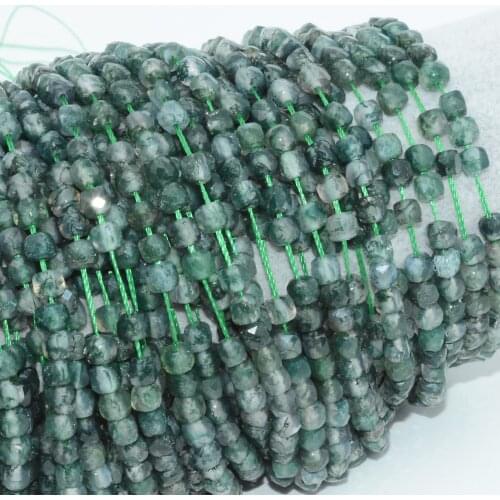 Natural Moss Agate Faceted Irregular Cube Beads 4.2mm~4.5mm