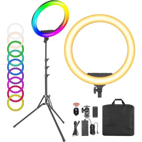 Neewer 19inch RGB LED Ring Light with Stand,60W Dimmable Bi-Color for Selfie Makeup Salon Twitch Blogging YouTube Video Shooting