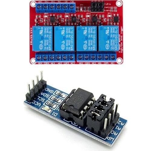 New 4 Channels Power Relay Module & AT24C256 Chip Sockets I2C Serial EEPROM Data Storage Memory Module
