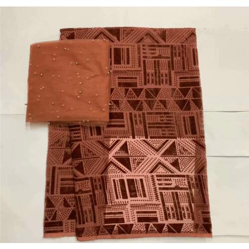 New Design High Quality Fashion Printed Silk Velvet Fabric 5 Yards And 2 Yards Of Tulle Chiffon Fabric! LXF9237