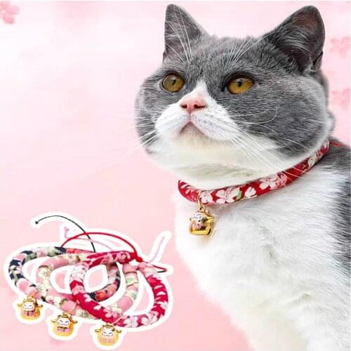 Bell Cat Collar Dog Collar Cute Cat Collar Japanese Style Adjustable Dog Collar With Bell Multicolor Cats And Dogs Accessories