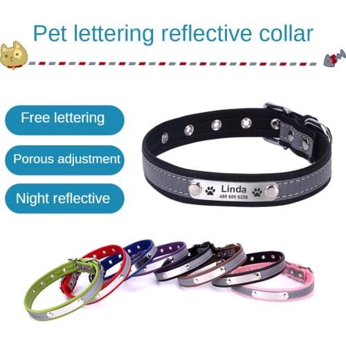 Pet Collar Custom Microfiber Dog Collar Reflective Lettering Collar Cat Collar Address Tags for Dogs Cat Necklace Custom Dog Tag
