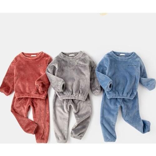 Boys' Pajamas Suit Winter Fleece Sleepwear for Girl 2019 Autumn Winter New Children Plus Velvet Nightwear Christmas Pajamas 3-8Y