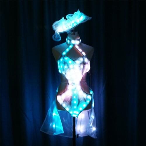 Programmable full color Latin dance dress women party wear led light costume sexy RGB colorful bikini glowing bodysuit disco bar