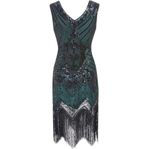 Custom Size Vintage 1920s Flapper Great Gatsby Dress Summer Fancy Costumes V-Neck Cap Sleeve Sequin Fringe Party Midi Dresses